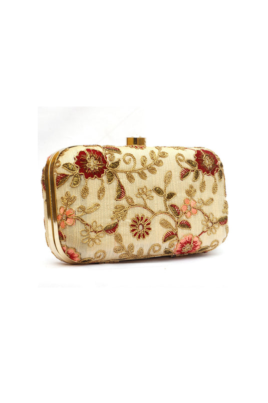 Radiant Party Style Cream Color Fancy Fabric Clutch Purses