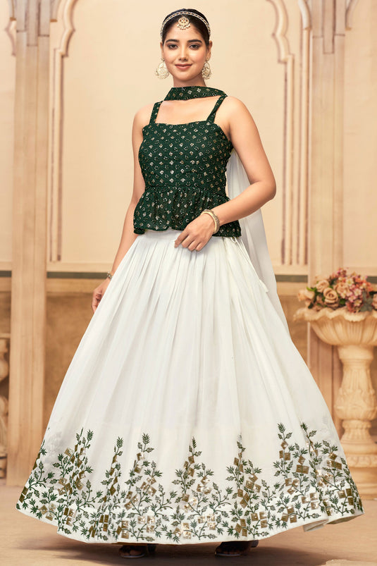 Engaging White Color Georgette Fabric Lehenga With Embroidered Work