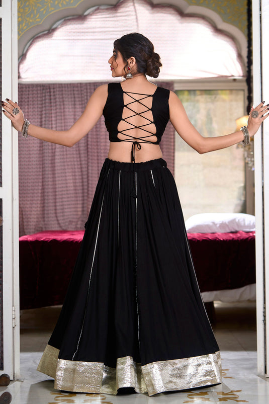 Black Color Alluring Readymade Lehenga Choli In Rayon Fabric