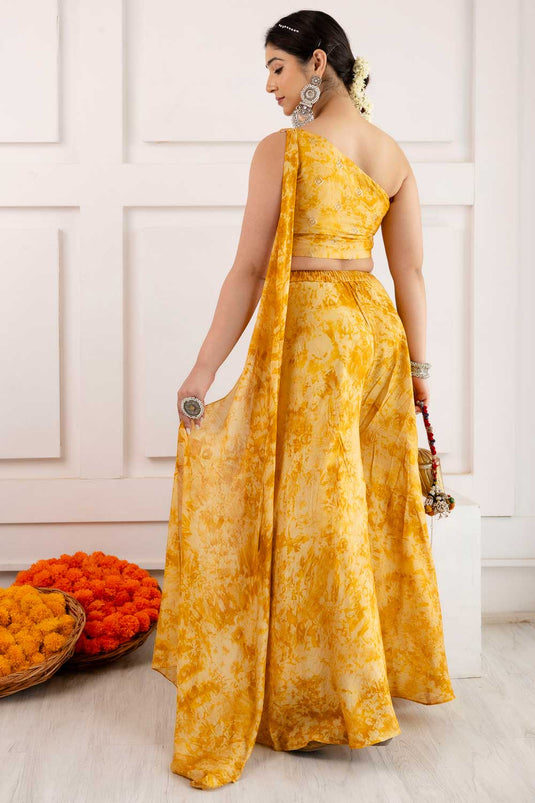 Heavy Viscose Fabric Yellow Color Indo Western palazzo Suit