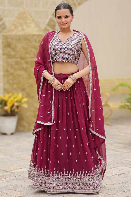 Tempting Georgette Fabric Wine Color Function Style Lehenga