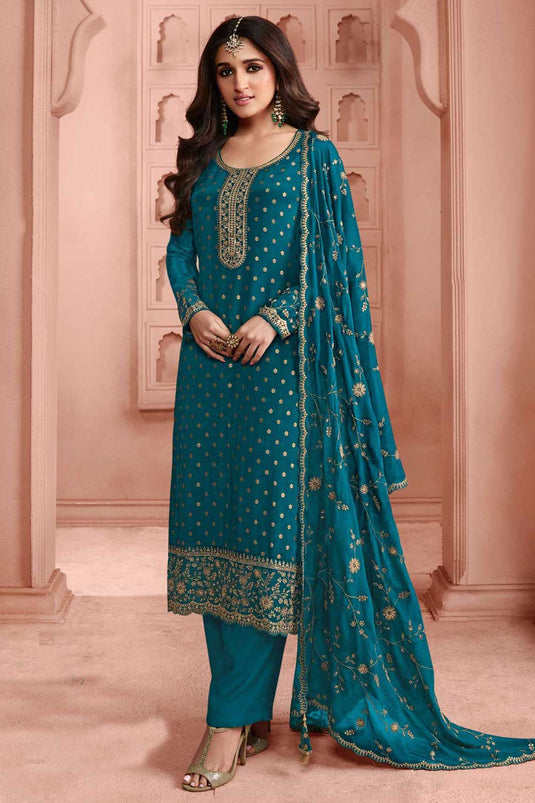 Nidhi shah Teal Color Trendy Dola Silk Salwar Suit