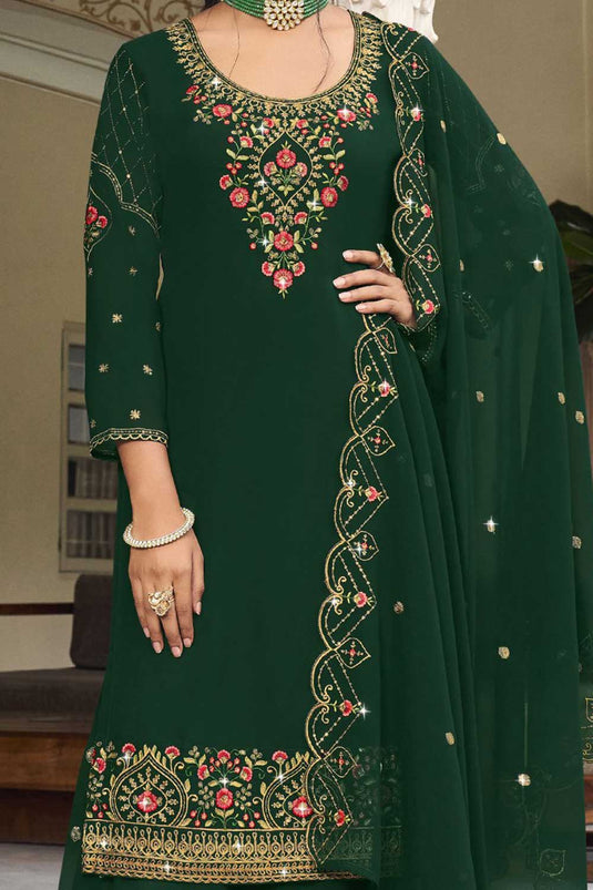 Green Color Georgette Fabric Awesome Sharara Suit