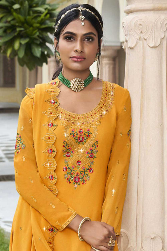 Georgette Fabric Beatific Sharara Suit In Yellow Color