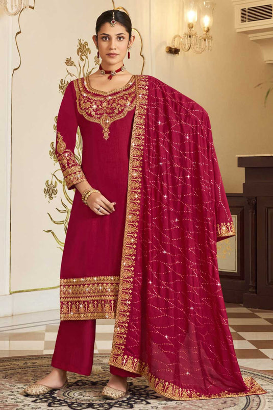 Classic Pink Color Pakistani Replica Suit In Vichitra Fabric