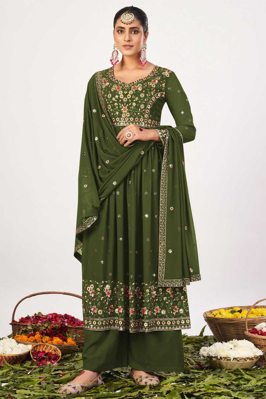 Mehendi Green Color Function Wear Winsome Georgette Pakistani Replica Suit