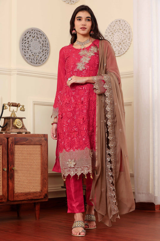 Chinon Silk Fabric Red Color Function Wear Winsome Salwar Suit