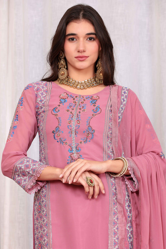 Georgette Fabric Function Wear Beatific Palazzo Suit In Pink Color