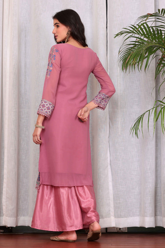 Georgette Fabric Function Wear Beatific Palazzo Suit In Pink Color