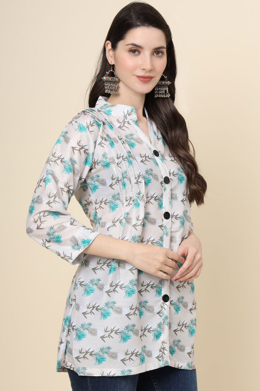 Readymade Off White Color Gorgeous Look Short Cotton Kurti