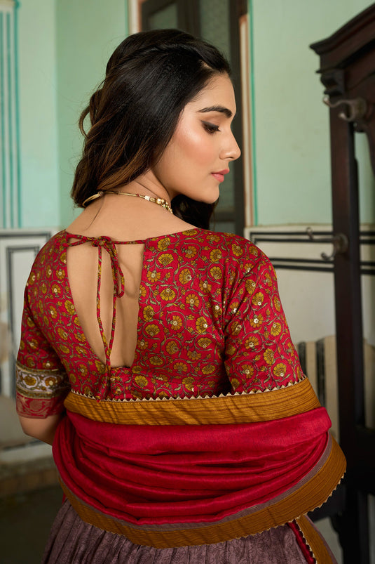 Chikoo Color Art Silk Function Wear Kashmiri Printed Beautiful Lehenga Choli