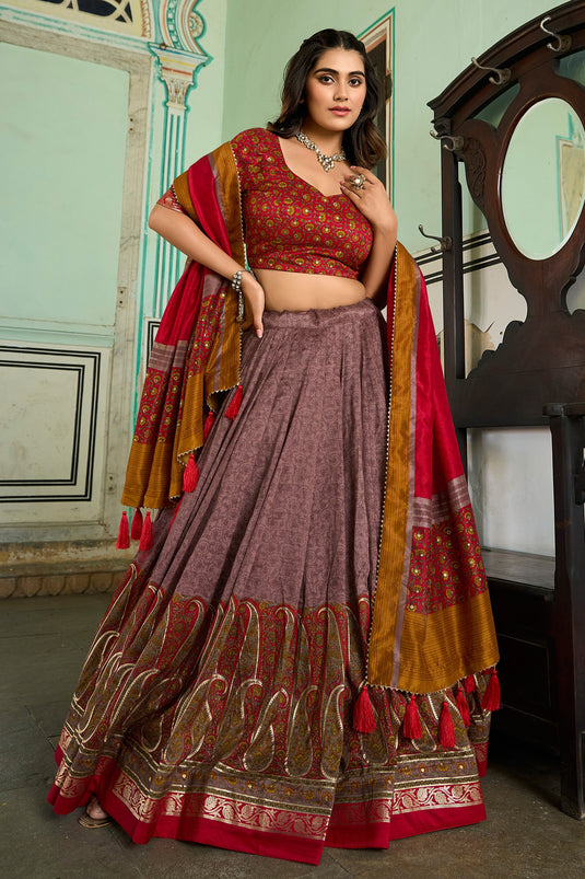 Chikoo Color Art Silk Function Wear Kashmiri Printed Beautiful Lehenga Choli