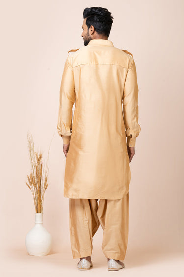 Festive Fashion Viscose Fabric Chikoo Color Pathani Kurta Pyjama Set