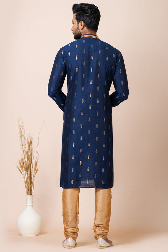 Charming Navy Blue Color Jacquard Fabric Readymade Kurta Pyjama