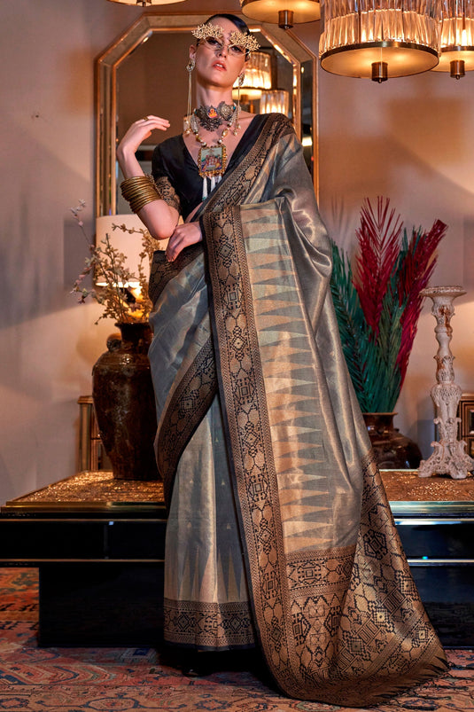 Opulent Grey Tradition Weave Saree