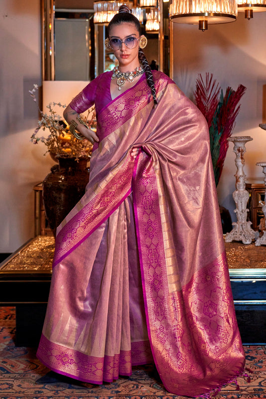 Elegance Pink Zari Weaving Work Saree