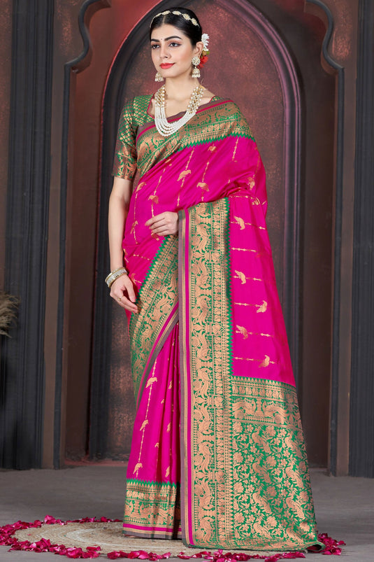 Rani Color Weaving Design Brilliant Function Wear Silk Saree