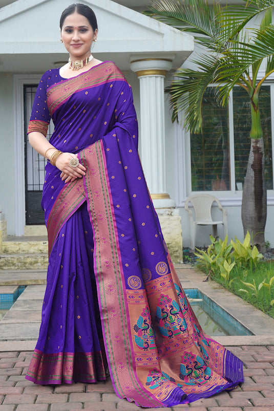 Marvellous Weaving Work On Art Silk Fabric Saree In Purple Color