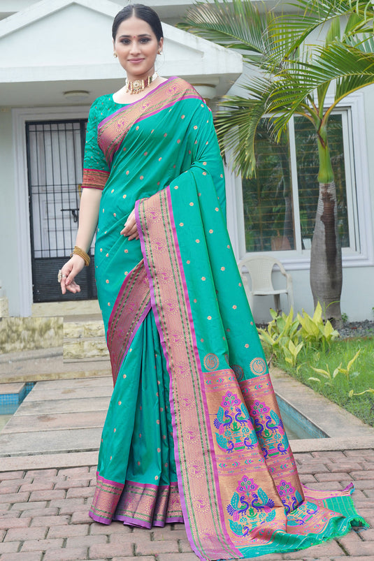 Amazing Sea Green Color Art Silk Fabric Saree With Weaving Work