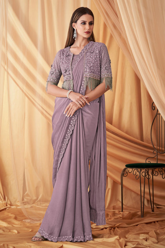 Larissa Bonesi Phenomenal Purple Color Satin Georgette Saree With Jacket