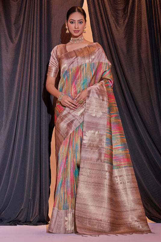 Multi Color Exclusive Weaving Print Tussar Silk Sarees