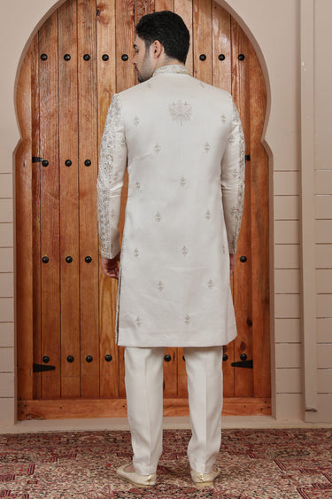 Heritage Beige Art Silk Heavy Hand Embroidered Groom Sherwani