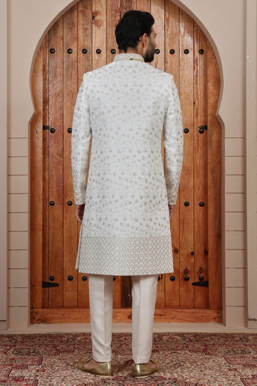 Chic Art Silk Cream Heavy Hand Embroidered Groom Sherwani