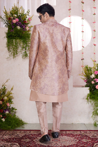 Silk Stunning Pink Wedding Wear Readymade Men Indo Western