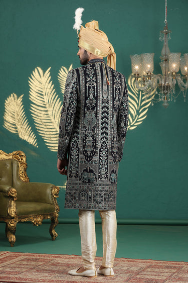 Royal Navy Blue Art Silk Sherwani