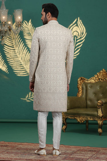 Beige Art Silk Embroidered Sherwani Set