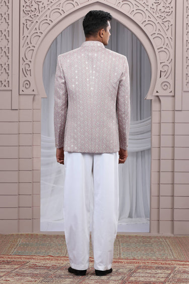 Art Silk Pink Sangeet Wear Readymade Lovely Indo Western Jodhpuri Suit For Men