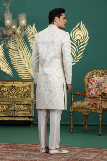 Art Silk Cream Wedding Wear Readymade Lovely Sherwani For Men