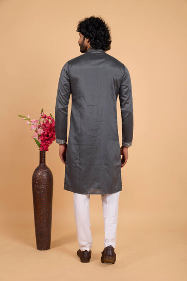 Grey Festive Wear Art Silk Fabric Kurta Pyjama For Men
