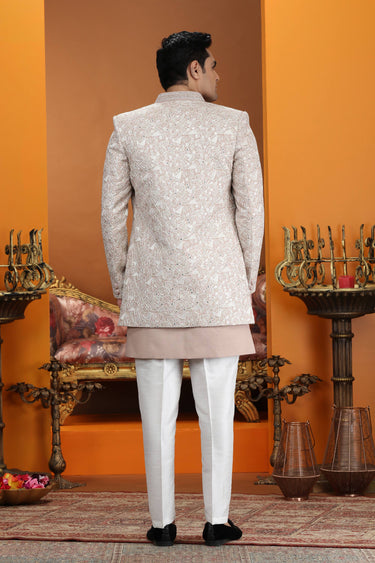 Peach Wedding Wear Art Silk Readymade Indo Western