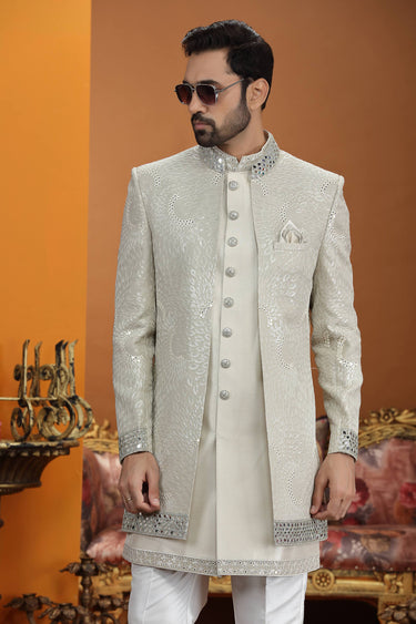 Art Silk Fabric Beige Readymade Indo Western For Wedding Wear