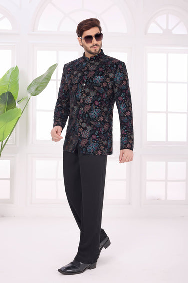 Black Wedding Wear Velvet Fabric Readymade Jodhpuri Jacket
