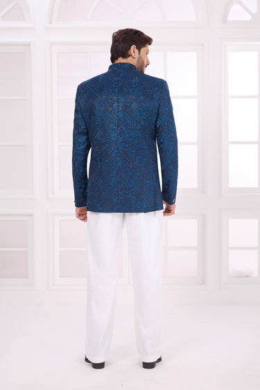 Art Silk Fabric Navy Blue Wedding Wear Readymade Jodhpuri Jacket