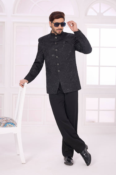 Black Velvet Fabric Readymade Jodhpuri Jacket For Wedding Wear