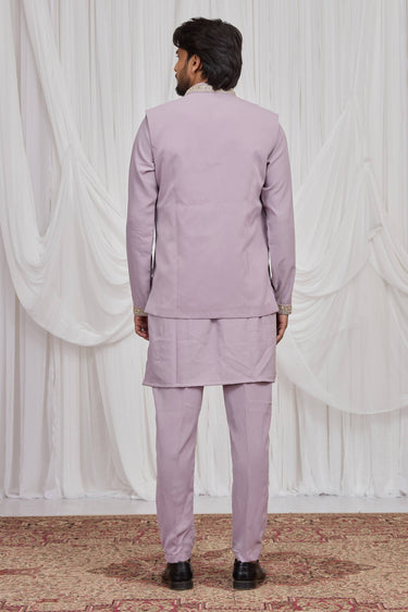 Embroidered Fancy Fabric Lavender Function Wear Readymade Kurta Pyjama With Jacket For Men