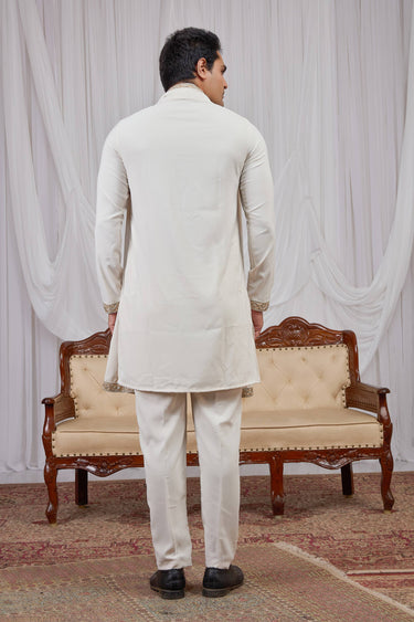 Fancy Fabric White Function Wear Readymade Kurta Pyjama With Dupatta For Men