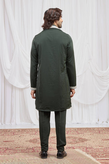 Embroidered Olive Green Function Wear Readymade Kurta Pyjama With Dupatta For Men