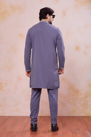Embroidered Purple Wedding Wear Readymade Kurta With Aligadhi Pant For Men