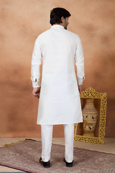 Off White Function Wear Art Silk Readymade Kurta Pyjama For Men