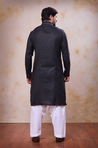 Cotton Black Sangeet Wear Readymade Kurta With Patiyala Style Bottom For Men