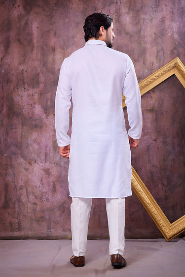Cotton Off White Sangeet Wear Readymade Kurta With Aligadhi Pant For Men