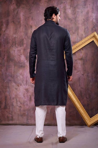 Black Sangeet Wear Cotton Readymade Kurta With Aligadhi Pant For Men
