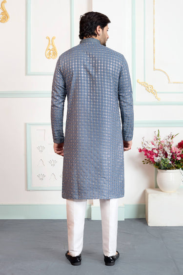Grey Festive Wear Art Silk Readymade Kurta Pyjama For Men