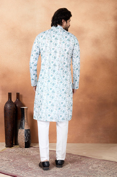 Art Silk Off White Function Wear Readymade Kurta Pyjama For Men