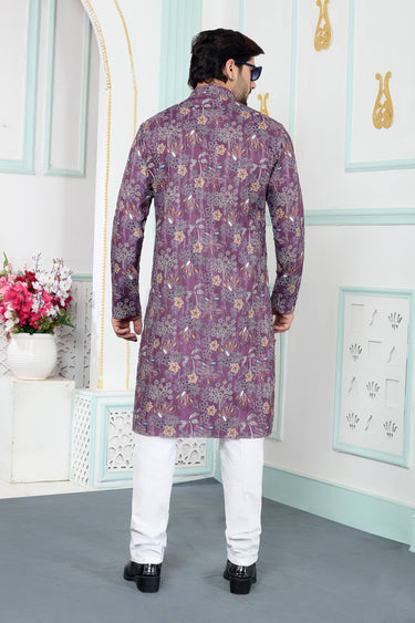 Art Silk Fabric Purple Function Wear Readymade Kurta Pyjama For Men