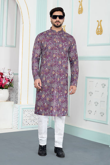 Art Silk Fabric Purple Function Wear Readymade Kurta Pyjama For Men